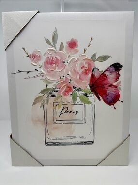 Paris Floral Canvas Art with Pink Roses and Butterfly 11x14